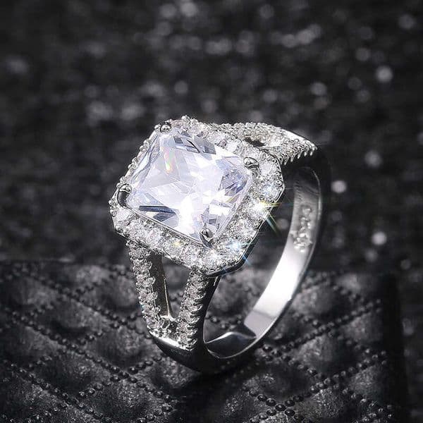 bestseller recommendation: Classic square Moissanite ring for Jewelry women Silver plated with platinum wedding jewelry