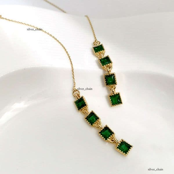 emerald green small square tassel unique retro style that makes the face look slimmer trendy internet celebrity earrings fashionable and stylish ear