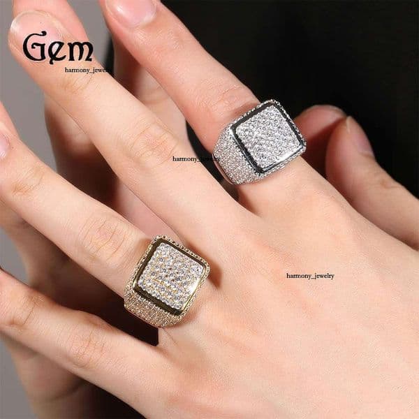 Moissanite Jewelry Jewelry Hip Hop Retro Large Square Silver Inlaid Moissanite Fashion Personality Trendy Men's Ring Wholesale