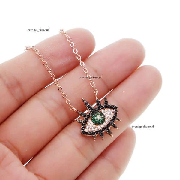 Green black and white Moissanite inlaid eye pendant with rose gold chain exquisite necklace jewelry suitable for women