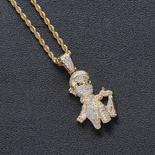 New Moissanite Jewelry Hip Hop Cartoon Character Wine Bottle Pendant Necklace with Silver Inlay and Moissanite Stones