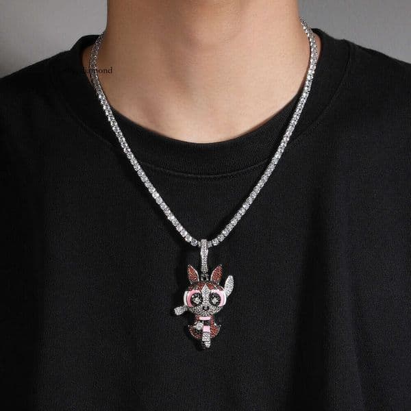 Cartoon Versatile Powerpuff Girls Personality Pendant Hip Hop Silver Material Anime Cute Accessories Unisex Necklace Wholesale