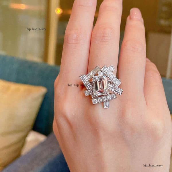 rectangular intertwined thread Jewelry ins geometric diamond ring staggered design ring