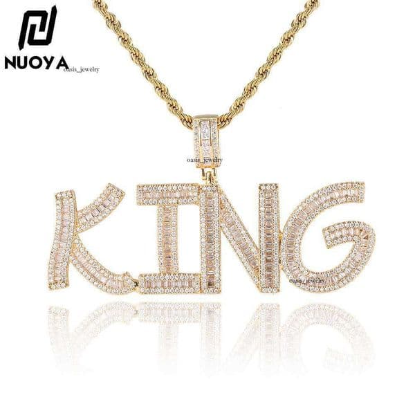 Jewelry hip-hop square English letter combination pendant trendy brand personalized Silver inlaid Moissanite men's pendant necklace