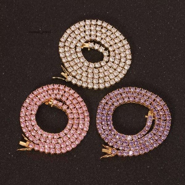 3mm 4mm 5mm Diamond Necklace Ice CZ Hip Hop VVS Moissanite Pearl Jewelry Gold Silver Rose Tennis Chain