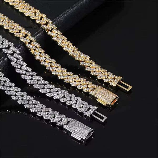 Wholesale 8mm Flip Clasp Single VVS Moissanite Men's Sterling Silver Cuban Chain Necklace Bracelet