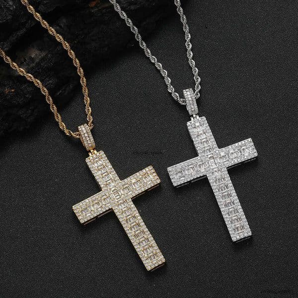 Mixed Moissanite Pendant Jewelry Hip Hop Jewelry Silver Inlaid with Moissanite Trendy New Wide Cross Pendant for Men