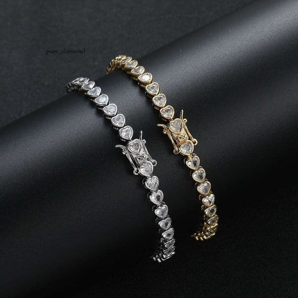 Jewelry women's chain heart-shaped 4*4mm couple's tennis bracelet Hip Hop popular single-row chain for women