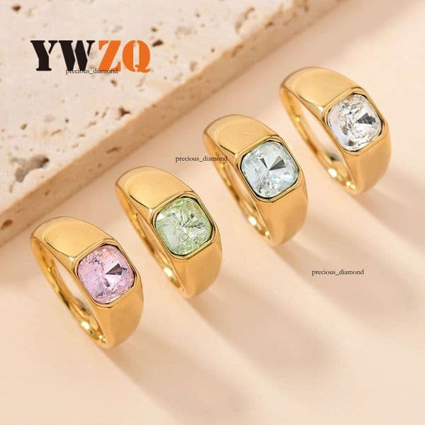 New Jewelry Sterling Silver 14K 18K Gold jewelry manufacturer wholesale fashion light luxury cast square diamond-encrusted titanium steel rings for couples