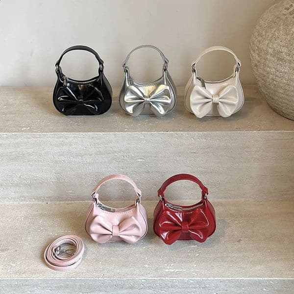 Kids Girls Cute Bowknot Handbag Fashion Crossbody Bag Detachable Strap Mini Shoulder Bag for Children Stylish Purse 260320