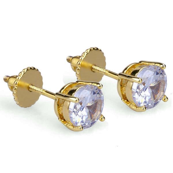 Hot Sale Manufacturer Direct Round Hiphop Gold-Plated Micro-Paved Moissanite 6mm Universal Earrings