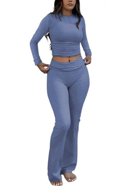 Womens Yoga Two-Piece Set Long-Sleeve Wide-Leg Activewear Set Casual Home Yoga Set Coordinated Set X260321