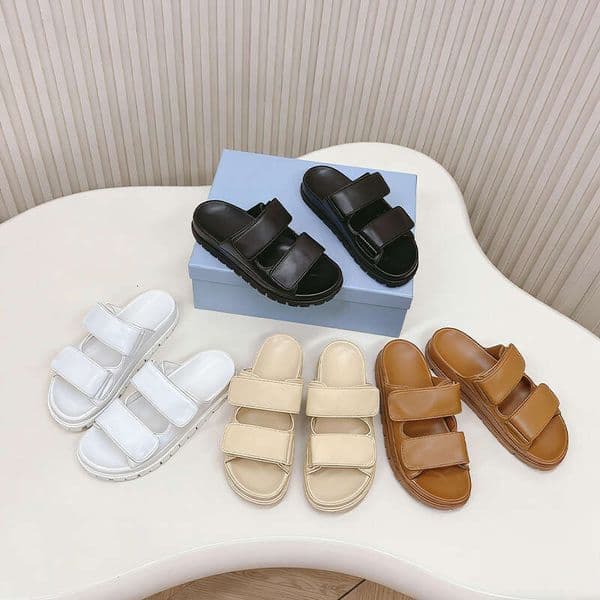 British Style Double Strap Slide Sandals Lug Sole Non Slip Slippers All Season Wear Open Toe Slides with gift box