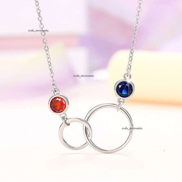 trendy niche design jewelry minimalist style double ring Silver micro-inlaid Moissanite pendant necklace wholesale