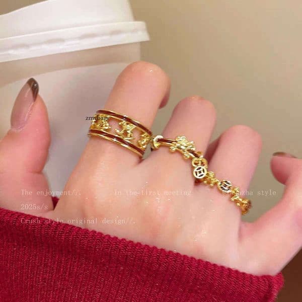 Get rich soon! Zodiac Year gold Horse for Women, Light Luxury High-End Feel, Stackable Index Finger Ring, Open Ring b5