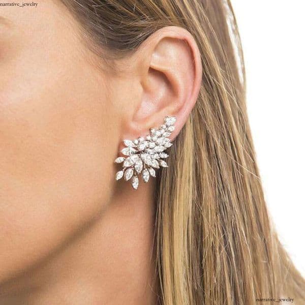 Full Inlaid Angel Wings Moissanite Women's Korean Style Personality Design Versatile Stud Earrings Hot Sale