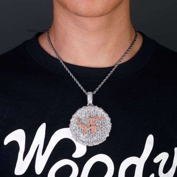 ASEN Ai Zhiheng Same Style Necklace Large T Square Full Diamond Thorn Round Cake Hip Hop Pendant Men's Personality Versatile Accessory