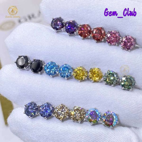 In Wholesale Factory Stock Price Yellow Pink Blue Green Champagne AB Black Red Purple Color Moissanite Earrings Stud For Women