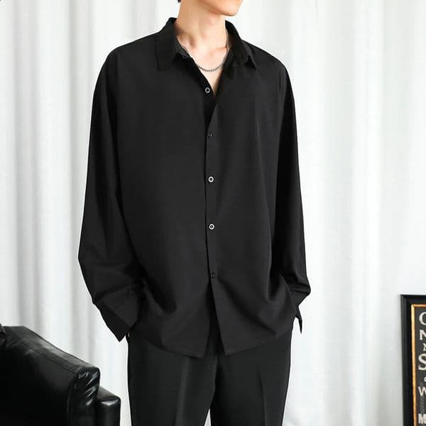 Shirt Men Solid Long sleeved For Korean Fashion Shirts Comfortable Blouses Casual Loose Classic Single Breasted 260320