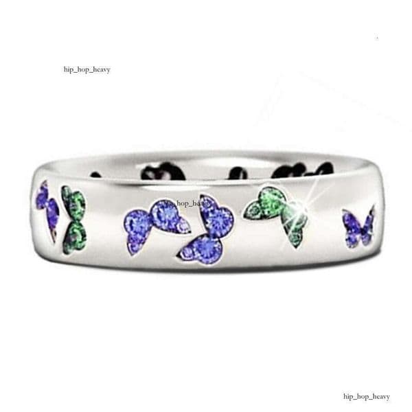 new exquisite women's Moissanite ring multi-color full-ring butterfly pattern simple ring jewelry wholesale