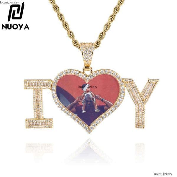 hip-hop letter combination heart pendant with micro-inlaid Moissanite creative photo frame personalized necklace