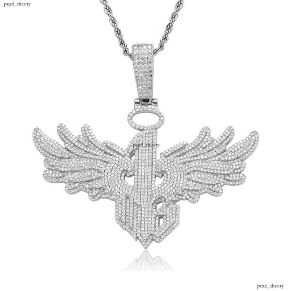 New European and American style wing pendant number 1 micro-inlaid zircon large personalized trendy men's hip-hop necklace cross-border accessory