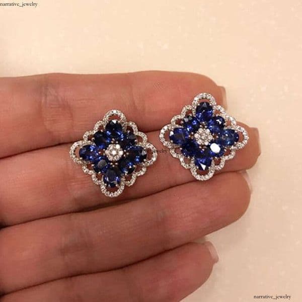 Blue Enchantress Personalized Design Earrings Exaggerated and High-end with Unique Style Floral Versatile Earrings