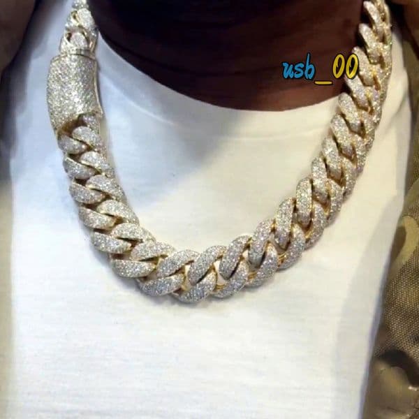 Hiphop 18mm Cuban Link Chain Chunky Heavy Curved 925 Silver Iced Out Buss Down Miami Moissanite Cuban Chain