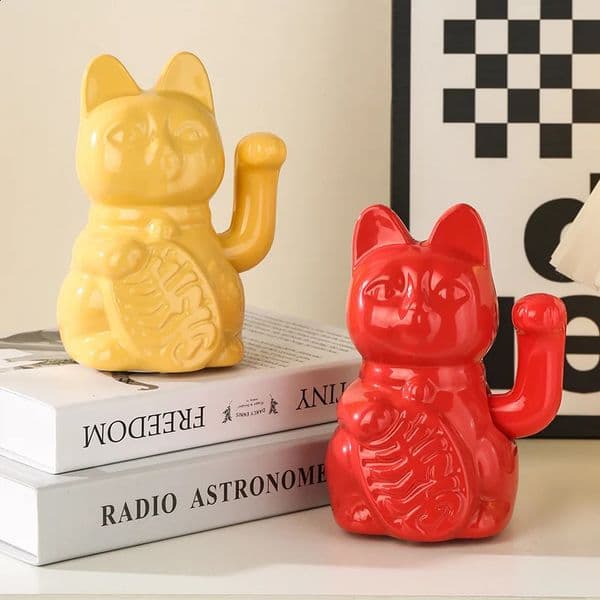 59 Inch Ceramic Lucky Cat Waving Arm Cat for Fortune Luck Wealth Prosperity Decoration Fengshui Ornament 260321