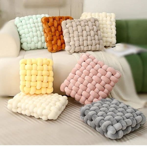Living Room Soft Plush Knot CushionSofa Pillow Solid Square Hand-Woven Home Throw PillowSquare Woven Seat Cushion 260318BJ