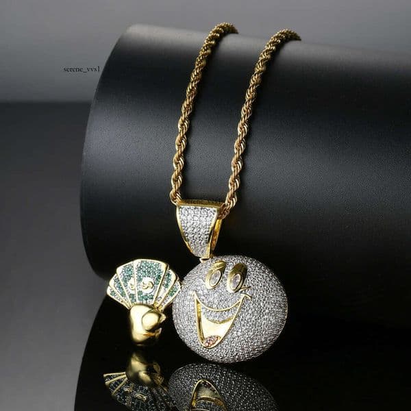 Dollar face pendant Jewelry Hip Hop style Silver inlaid with Moissanite funny cartoon for couples emoji-style smiley dollar pendant