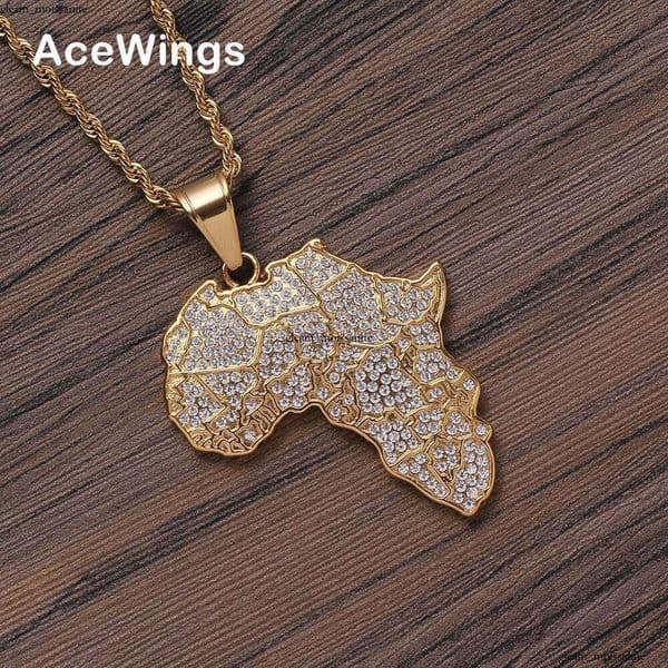African map pendant Jewelry fashion jewelry Hip Hop 925 Sterling Silver 14K Gold necklace