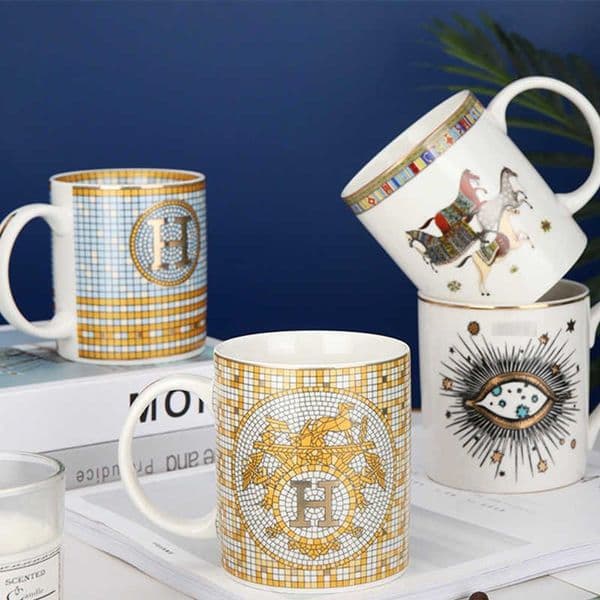 European Fashion H Series Luxury Gold Mosaic Mug Family Breakfast Double Breakfast Milk Cafe Cafe