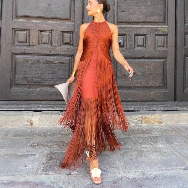 Designer Dress European And American Party Temperament Neck Hanging Tassel Long Dress Formal Dress