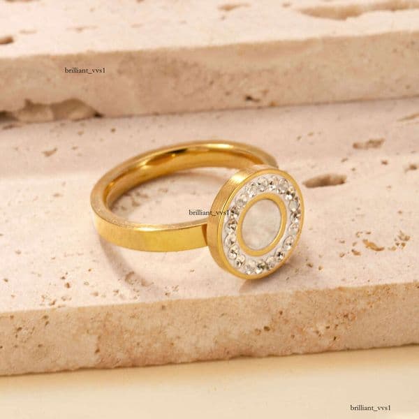 best-selling Sterling Silver 14K 18K Gold jewelry welded round diamond-studded for women non-fading light luxury titanium steel ring wholesale factory