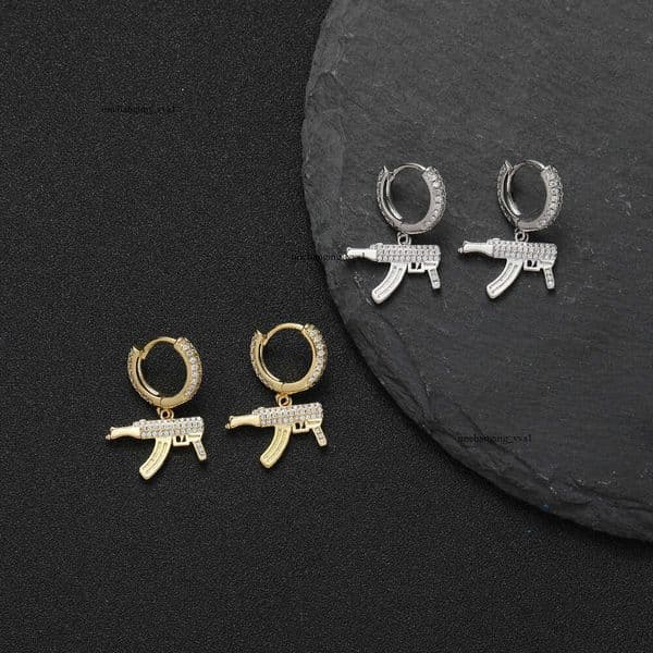 Pistol Jewelry Hip Hop Silver Moissanite Hiphop Jewelry Couple's Personalized Machine Gun Earrings