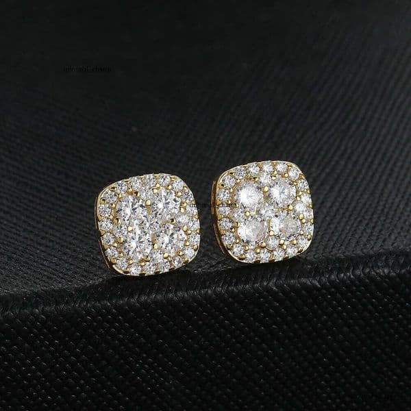 Square popular in Jewelry markets Hip Hop Silver inlaid Moissanite earrings Bling street rap earrings