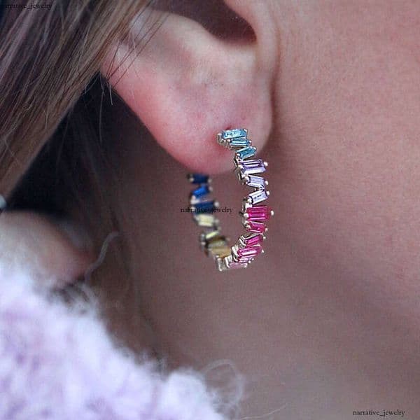 unique colored Moissanite women niche design small for autumn winter cool and individualistic rainbow earrings