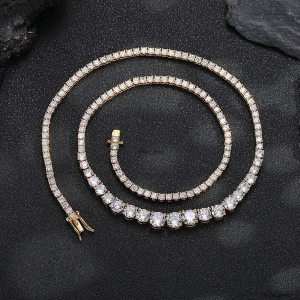 Gradient Moissanite Tennis New Ins Trend Personality Chain Hip Hop Hip Hop Style Couple Men and Women Necklace