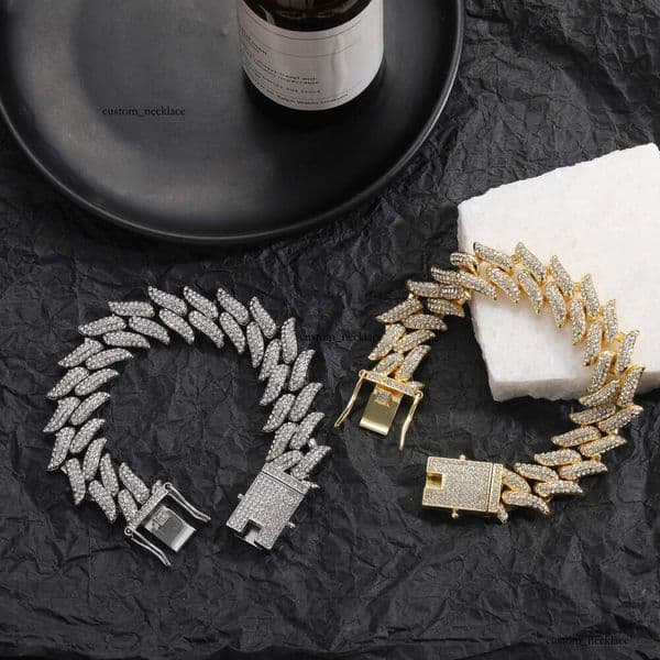 Jewelry 20mm spiked Hip Hop large thorn short spike men's bracelet full diamond Cuban bracelet for men