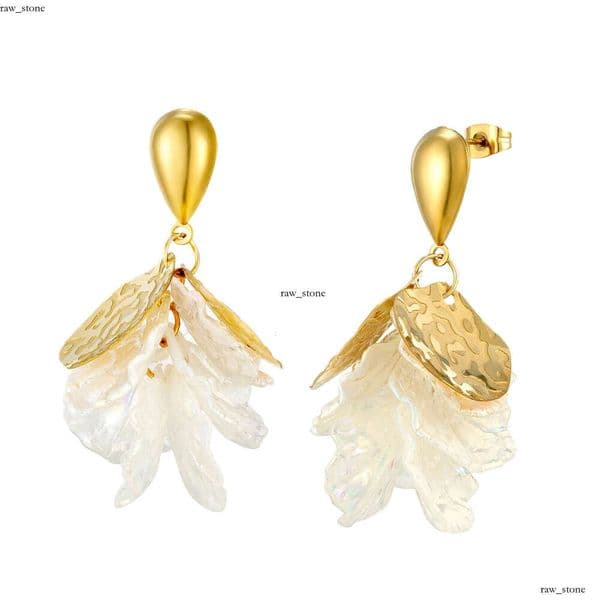 Jewelry fashion versatile niche design ins style exquisite gold white petal earrings light luxury high-end