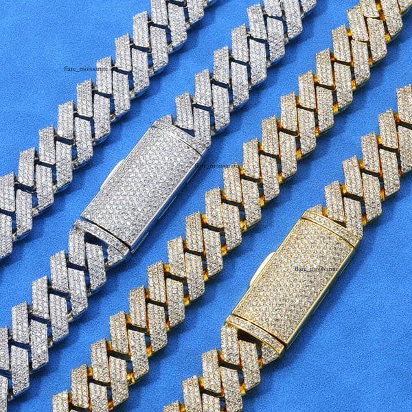 Jewelry Hip Hop Three-Row Full Diamond Rhombus Cuban Chain Moissanite Necklace Jewelry High-End Men's Bracelet Customization