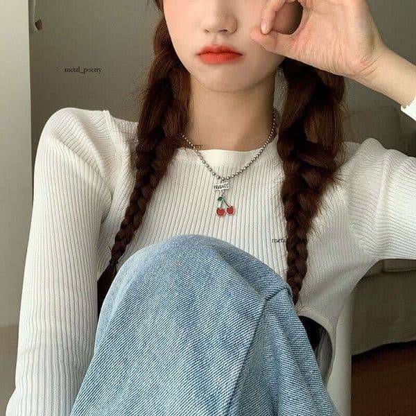Cherry necklace for women, niche design, trendy popular, simple and elegant pendant, ins-style round bead collarbone chain