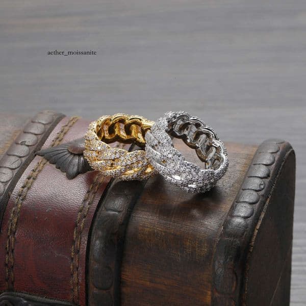 10mm Jewelry Hip Hop Silver Inlaid Hot Item Classic Two-Row Moissanite Cuban Chain Ring