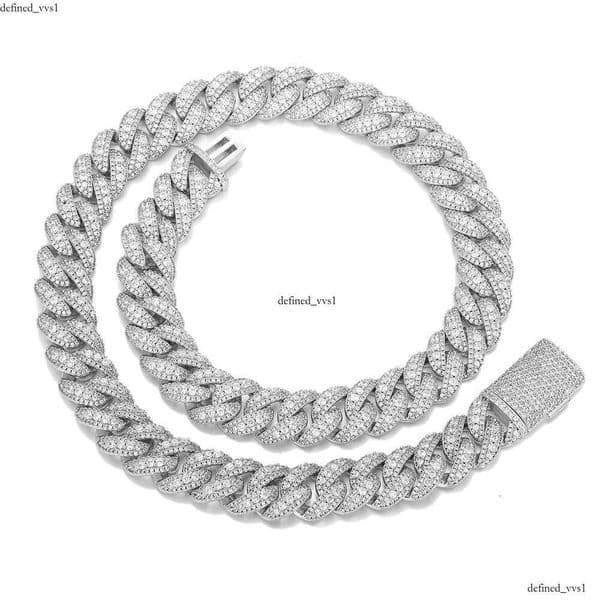 Jewelry Hip Hop bracelet niche high-end men's fashion box clasp Silver inlaid with Moissanite silver 18mm Cuban necklace