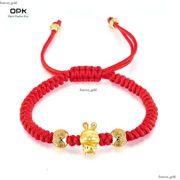 Jewelry Fashion New Versatile Handmade Year Adjustable Round Tag Red Rope Rabbit Bracelet for Women