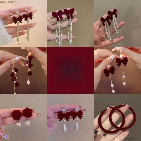 Red Velvet Long Women 2026 Popular Style Versatile Stud Earrings for Engagement Wedding and New Year Greetings Accessories 16