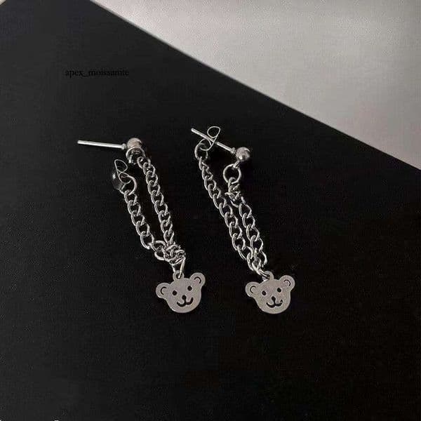 Chain bear for women, 2025 new trendy Korean style, simple and elegant, cute niche design stud earrings