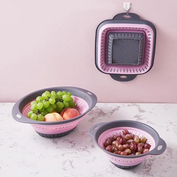 Collapsible Silicone Kitchen Storage Basket Multi-use Fruit Vegetable Drainer Foldable Kitchen Bar Draining Colander Organzier 260320