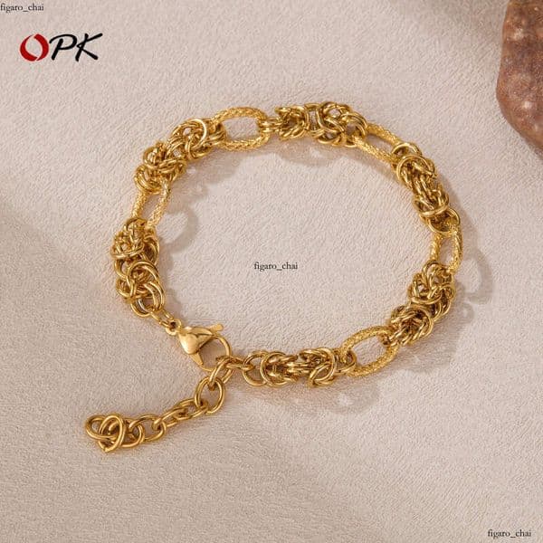 Jewelry Fashion 925 Sterling Silver 14K Gold Bracelet for Women Unique Retro Geometric Splicing Chain Titanium Steel Jewelry Wholesale